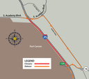 Southbound I-25 traffic detour map near Fort Carson at Exit 135 to eastbound South Academy Blvd 031023.png thumbnail image