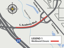 Westbound South Academy Boulevard will be closed from US 85 to I-25..png thumbnail image