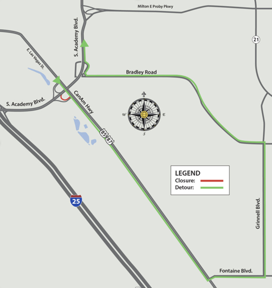 Nov8 Detour map for closure of the northbound South Academy Boulevard on-ramp from U.S. 8587.jpg detail image