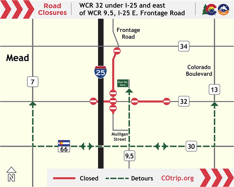 WCR 32 Road Closure Map - June 19, 2026