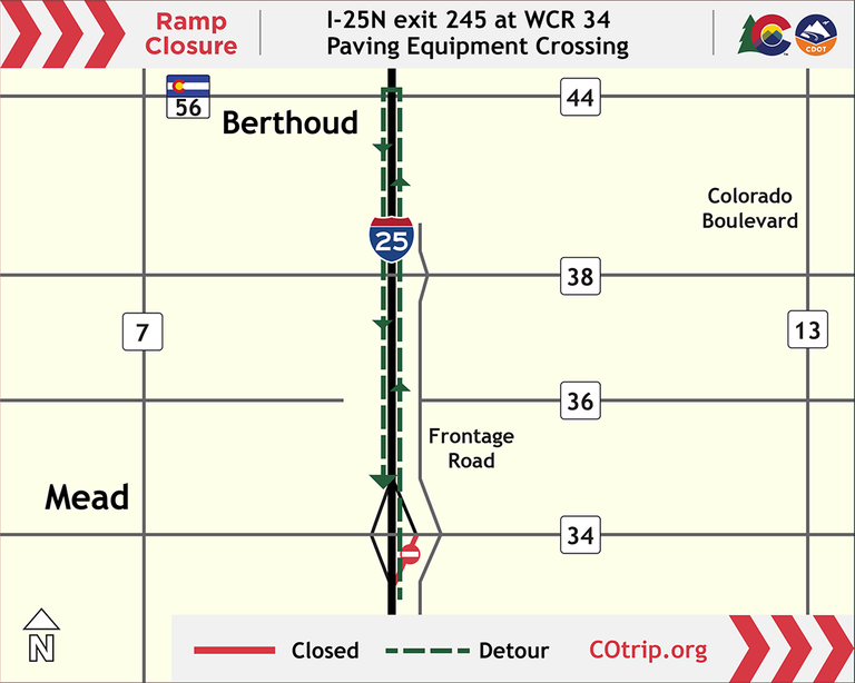 I-25 North Express Lanes Northbound I-25 offramp closure at WCR 34 map September 2026.png I-25 North Express Lanes Northbound I-25 offramp closure at WCR 34 map September 2026.png