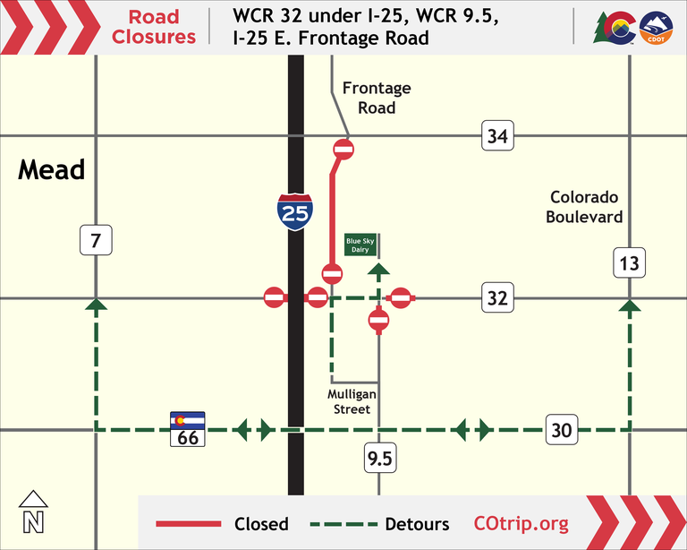 WCR 32 Road Closure map May 2026