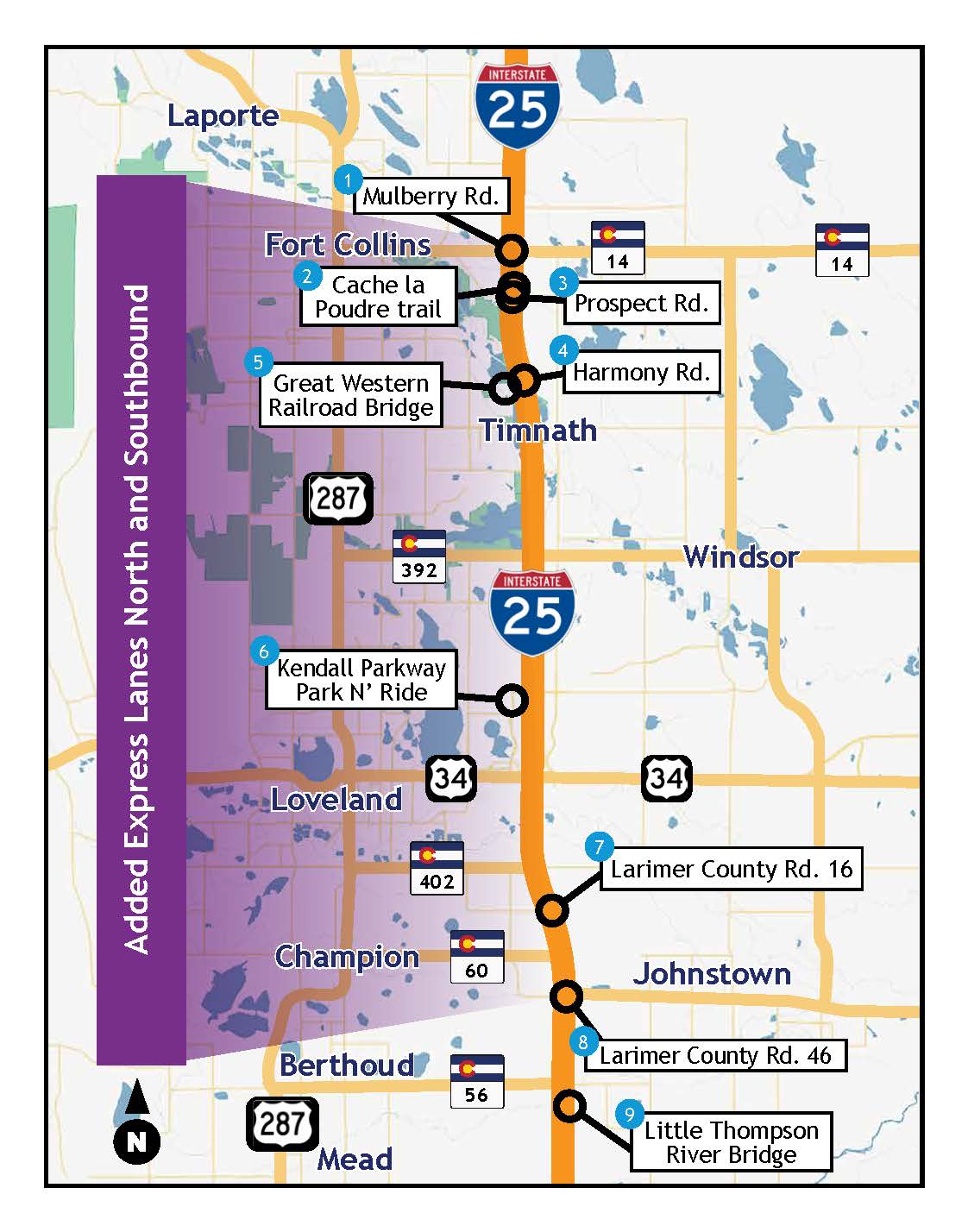 I-25 Express Lanes North Map May 19 detail image