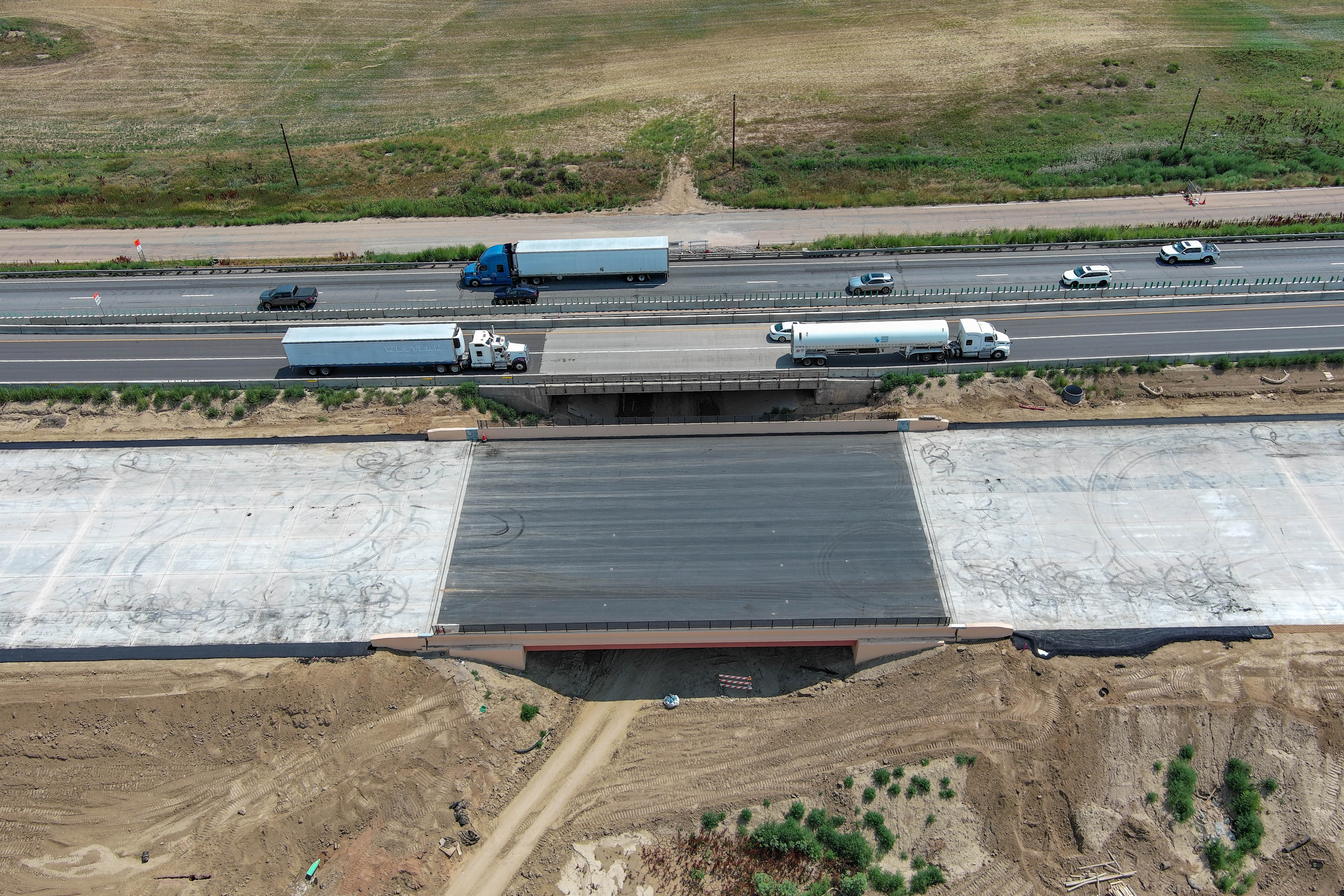 Aerial view of new paving at Valley Road and I-25 detail image
