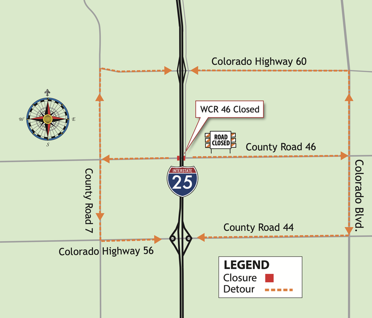 I-25 North Express Lanes Project will temporarily close Weld County Road 46 under I-25