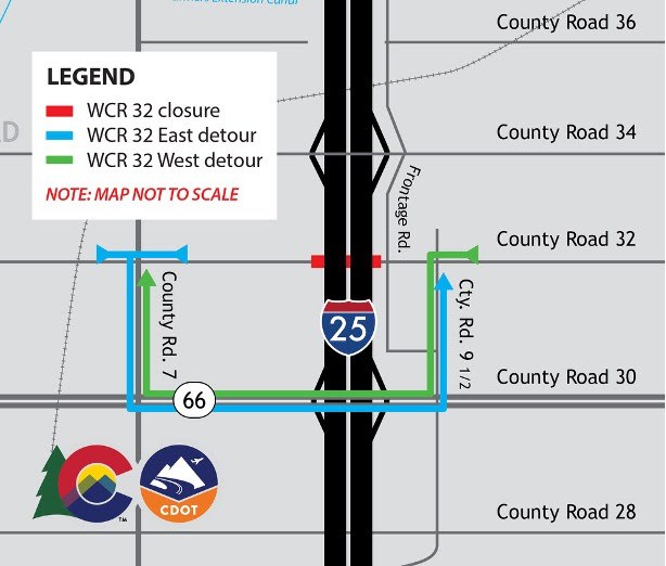 This work is part of the I-25 North Express Lanes Project, Mead to Berthoud, which includes reconstructing and widening bridges along this section of I-25. Full closures increase safety for the traveling public and crews while decreasing the duration of traffic impacts.
