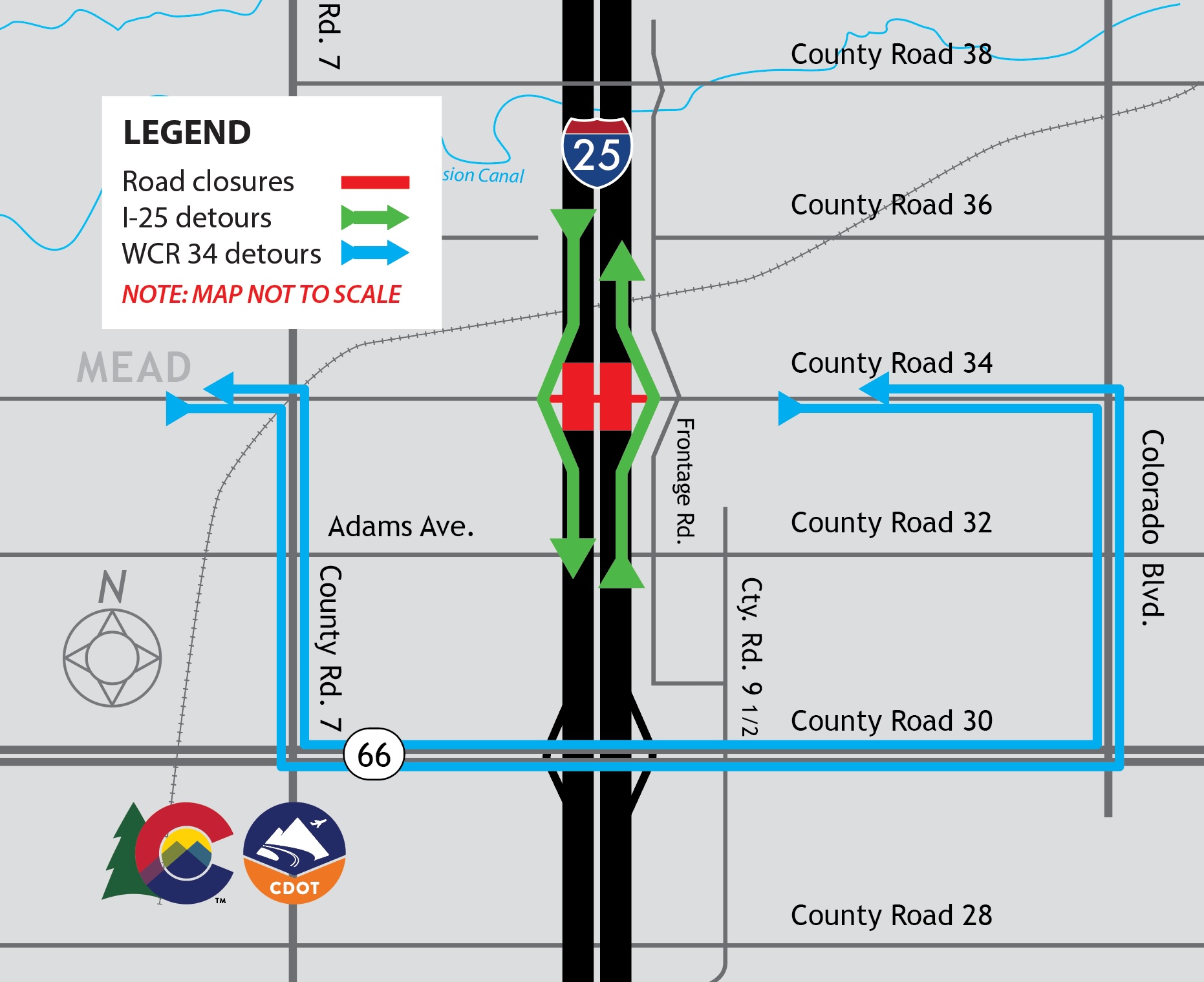 I-25 WCR 34 Full Closure Map .jpg — Colorado Department of Transportation