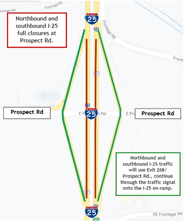 Closure of I-25 for Prospect Rd for bridge demo map.png detail image