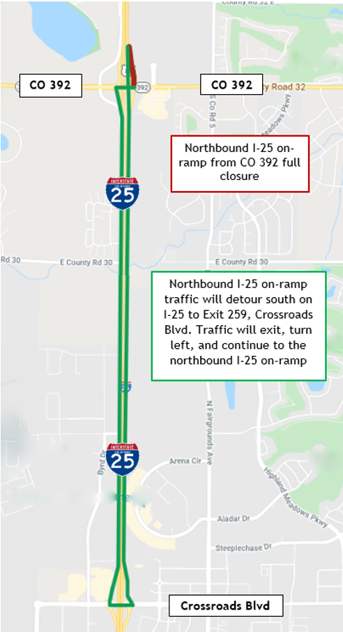Northbound I-25 on-ramp from CO 392 Detour Map 2.png detail image