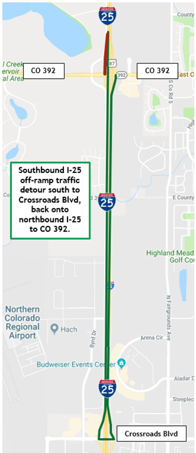 Southbound I-25 on- and off-ramps at CO 392 nighttime full closure 2.png detail image