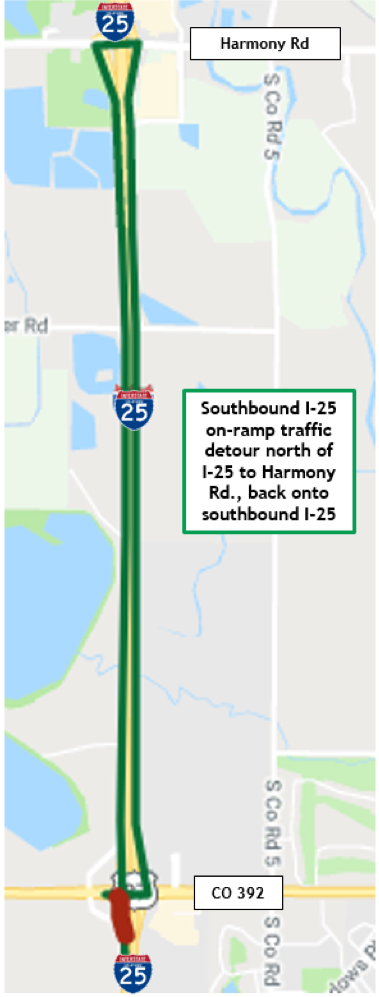Southbound I-25 on-ramp from CO 392 full closure map.png detail image