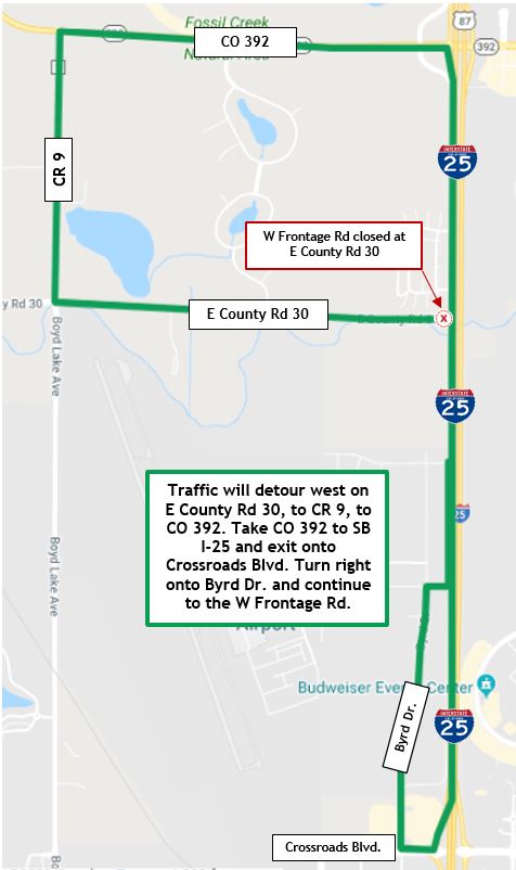 W Frontage Rd Closure Detour Map.JPG detail image