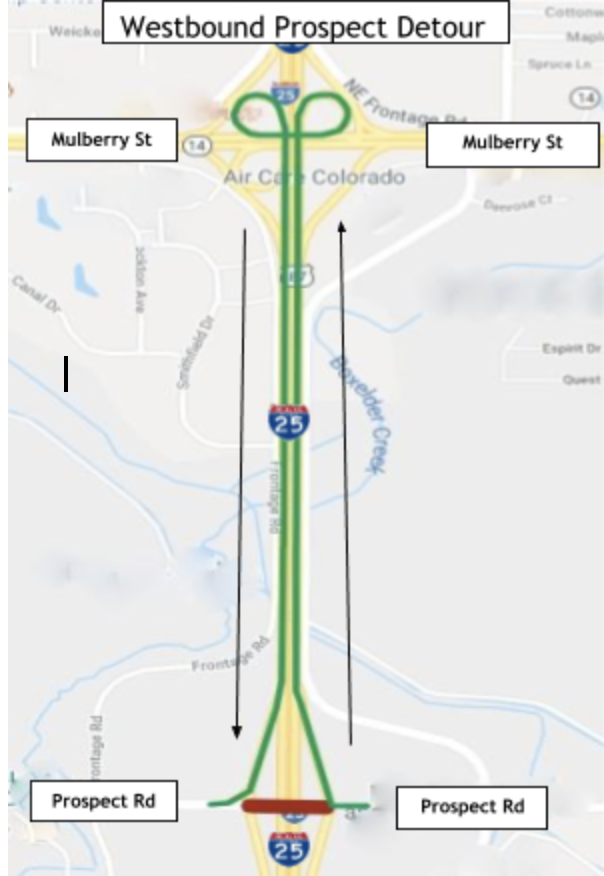 Westbound Prospect Detour map detail image