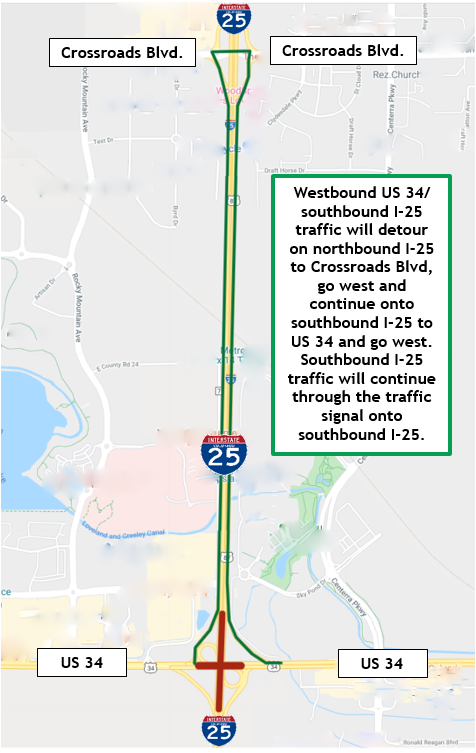 Westbound US 34: southbound I-25 traffic from the east side of I-25 map .png detail image