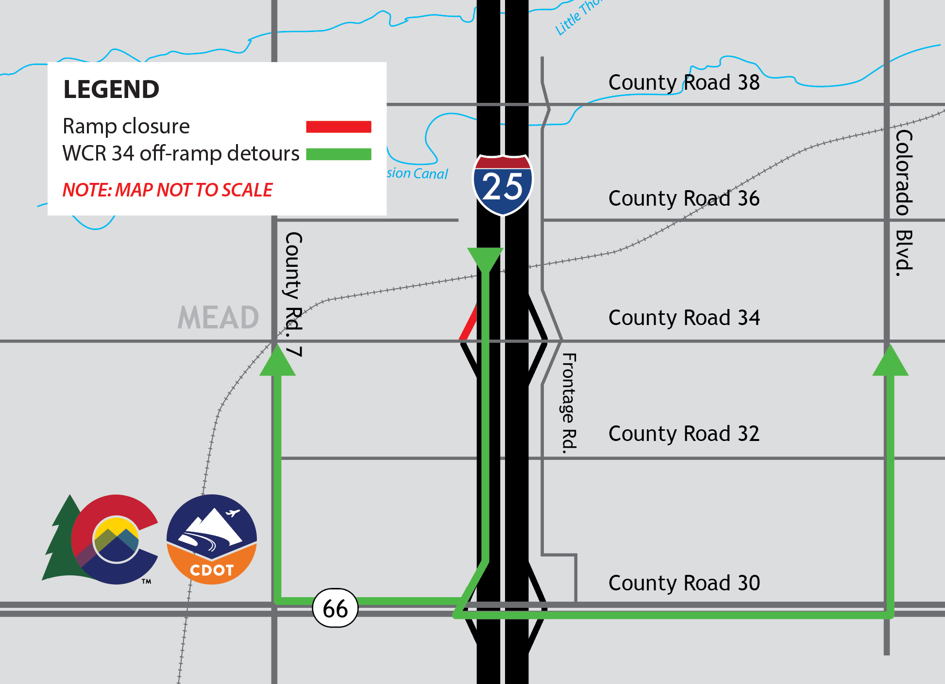 MHT-I25 SB WCR34 offramp Closure Map 20May2024.png detail image