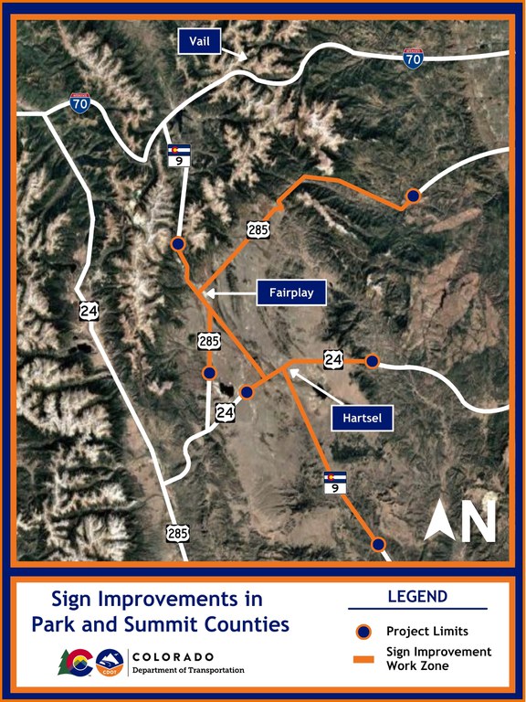 Project location map for the Sign Improvements in Park and Summit Counties Project location map for the Sign Improvements in Park and Summit Counties. Location of work and mile points can be found under About the Project.