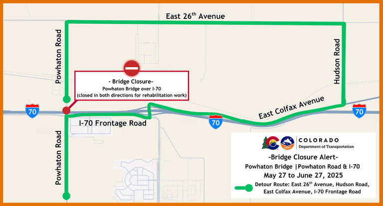 Closure and detour map for the Powhaton Bridge Rehabilitation project