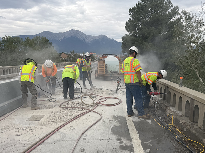 South Central Colorado Bridge Preventative Maintenance crew repairing damaged concrete on Johnson Village bridge_web.jpg detail image