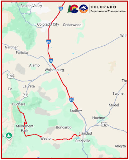 Map of pavement marking project locations along Walsenburg Map of pavement marking project locations along Walsenburg