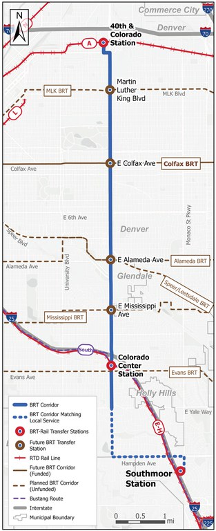 Colorado Boulevard BRT Project Map. Details in the image caption.