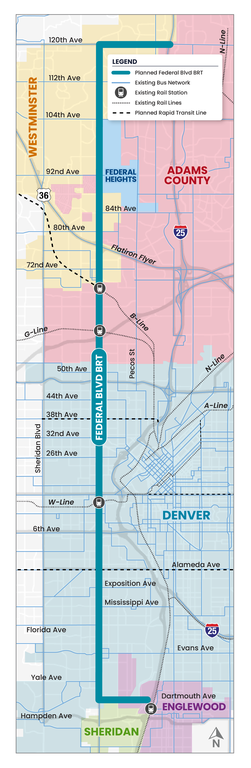 Map of the Federal Boulevard BRT corridor.