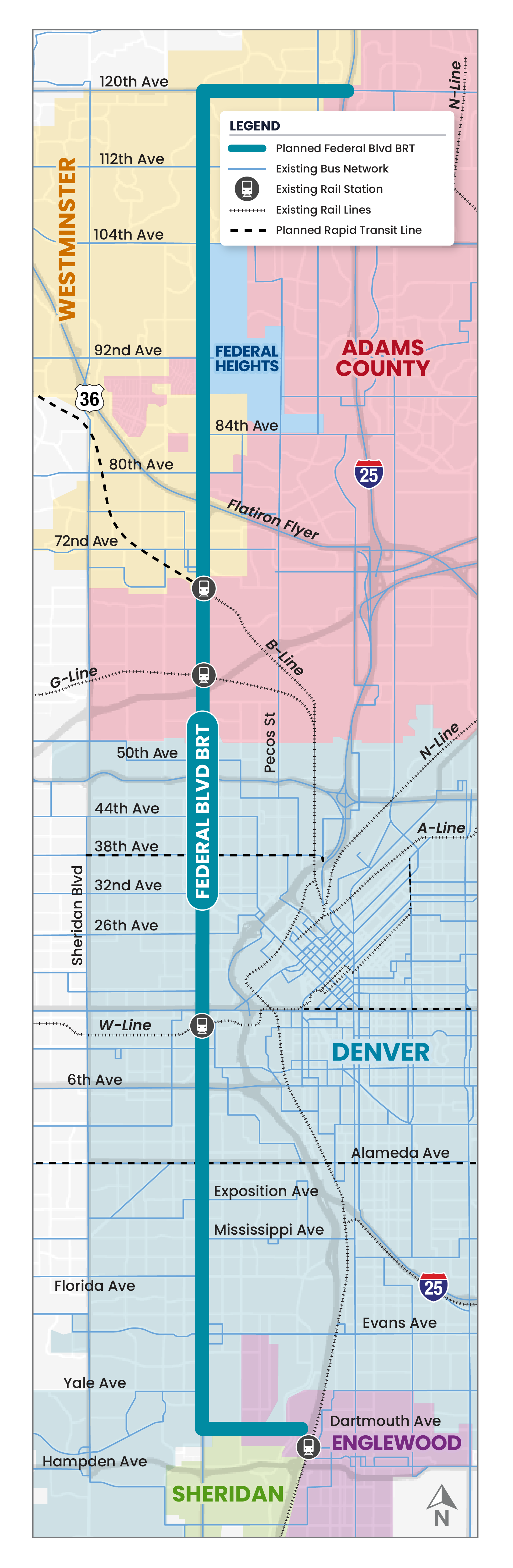 Federal Boulevard Bus Rapid Transit project map detail image