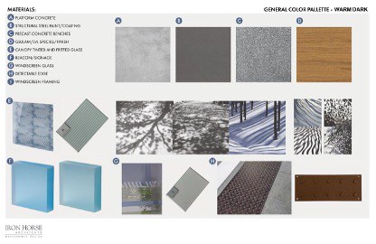 Color palette of warm, dark colors of materials that could be used for proposed Federal Boulevard bus rapid transit stations Color palette of warm, dark colors of materials that could be used for proposed Federal Boulevard bus rapid transit stations