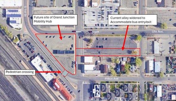 Map of the future site of the Grand Junction Mobility Hub