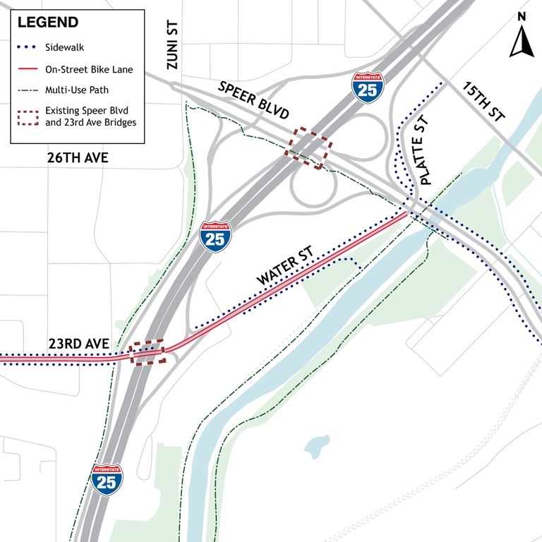 Map of existing Bike and Pedestrian Fatalities on Speer Boulevard