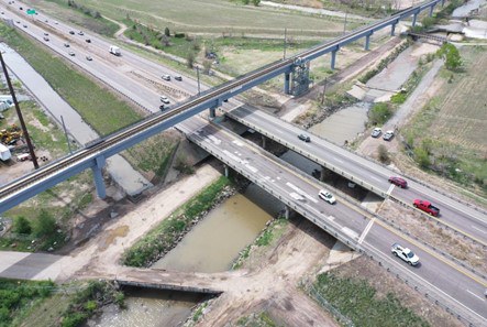 Aerial photo of the I-270 bridge at the Burlington Canal