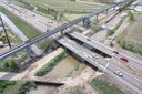 Aerial photo of the many instances of I-270 bridge deck patching at the Burlington Canal that necessitated expensive resurfacing. thumbnail image