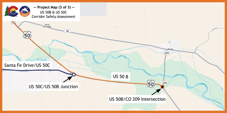 Project Map 3: US Highway 50B project zone from Junction of US 50B and US50C to CO Highway 209