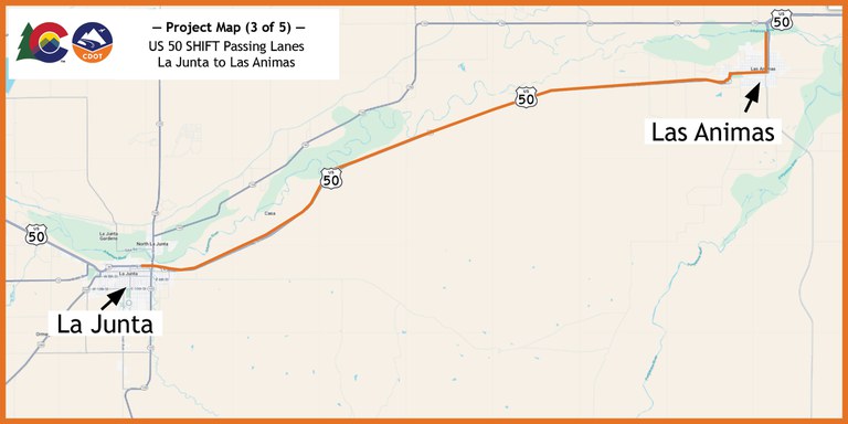 US 50 SHIFT Passing Lanes Map of US 50 from La Junta to Las Animas