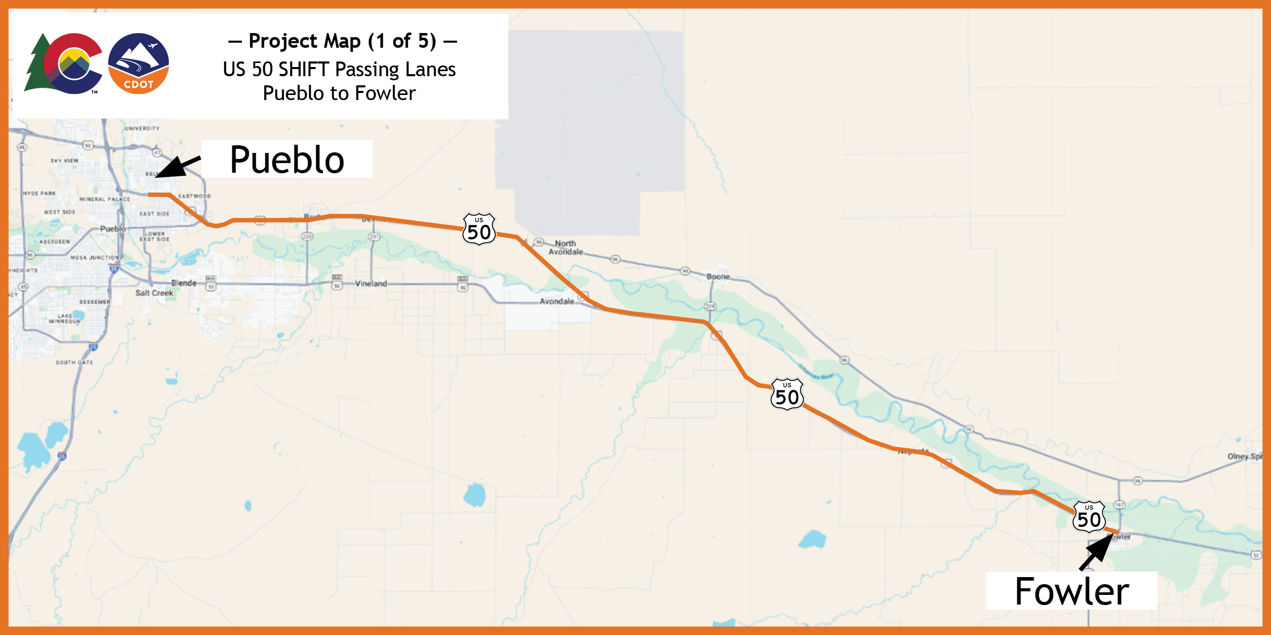 US 50-SHIFT Passing Lanes Pueblo to Fowler - Map 1.jpg detail image