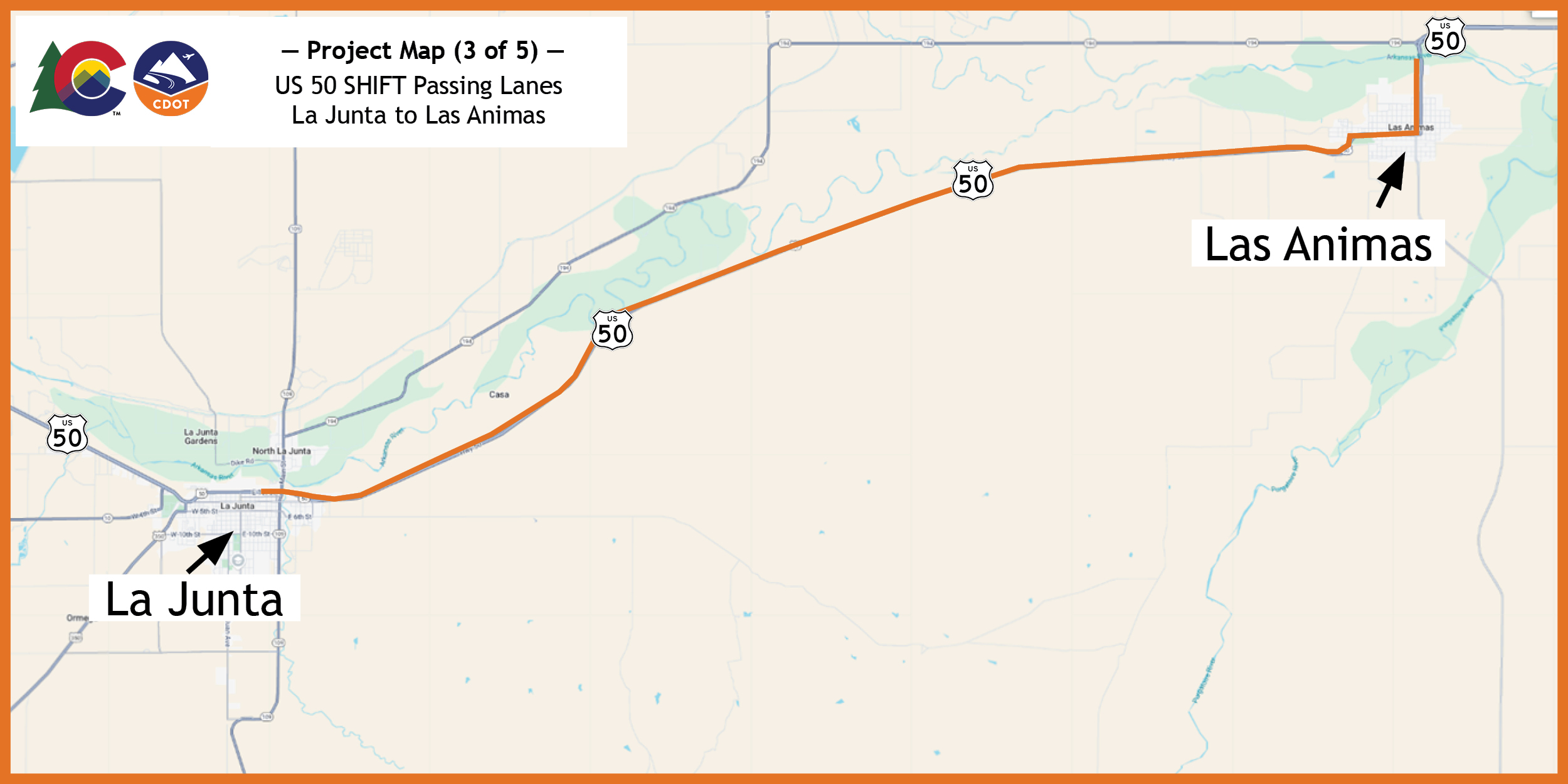 US 50 SHIFT Passing Lanes La Junta to Las Animas Map.jpg detail image