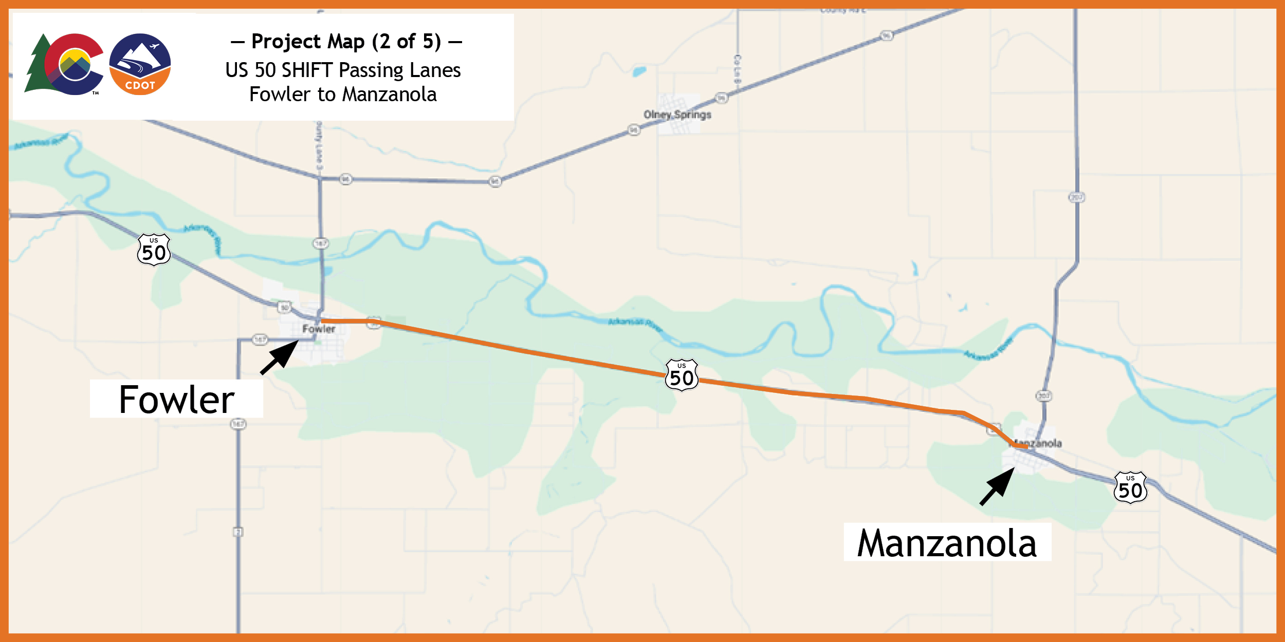 US 50 SHIFT Passing Lanes Fowler to Manzanola Map.jpg detail image