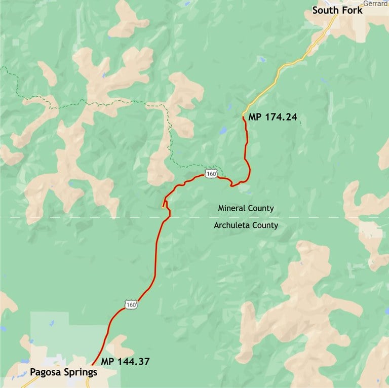 US 160 Wolf Creek Pass fiber project map