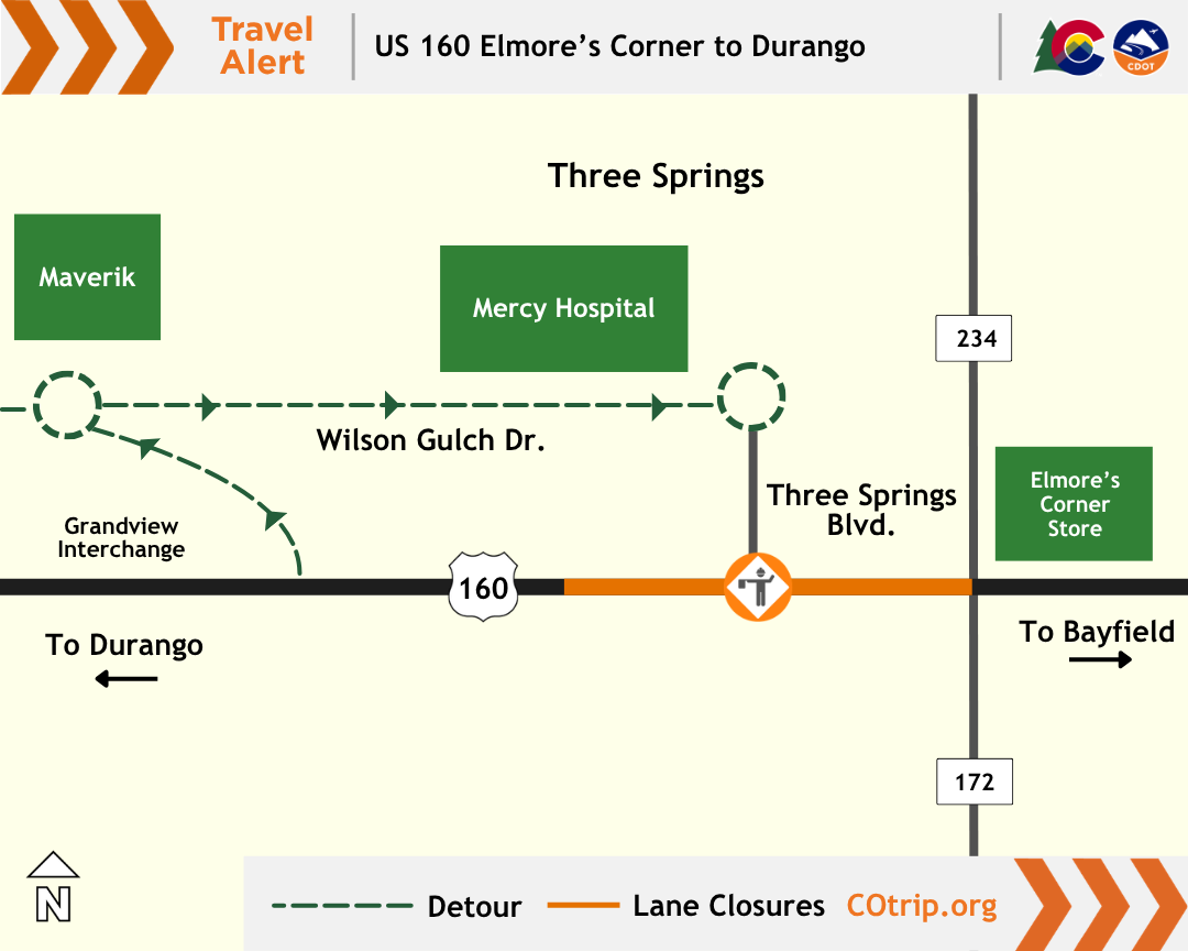 US 160 Resurfacing Durango to Elmore's Corner Single Lane Closures Map.jpg detail image