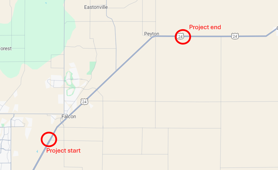 US 24 Resurfacing Project from Falcon to Peyton Project Map