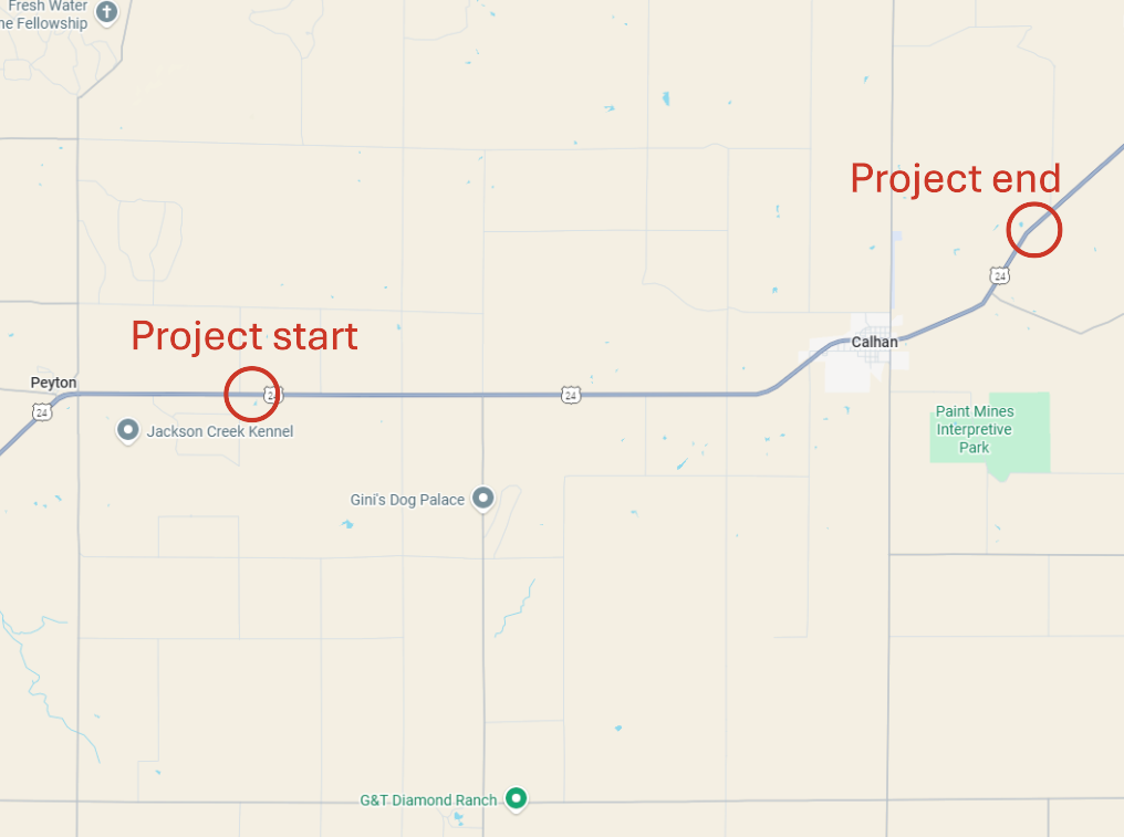US 24 Resurfacing from Peyton to Calhan Project Map.png detail image