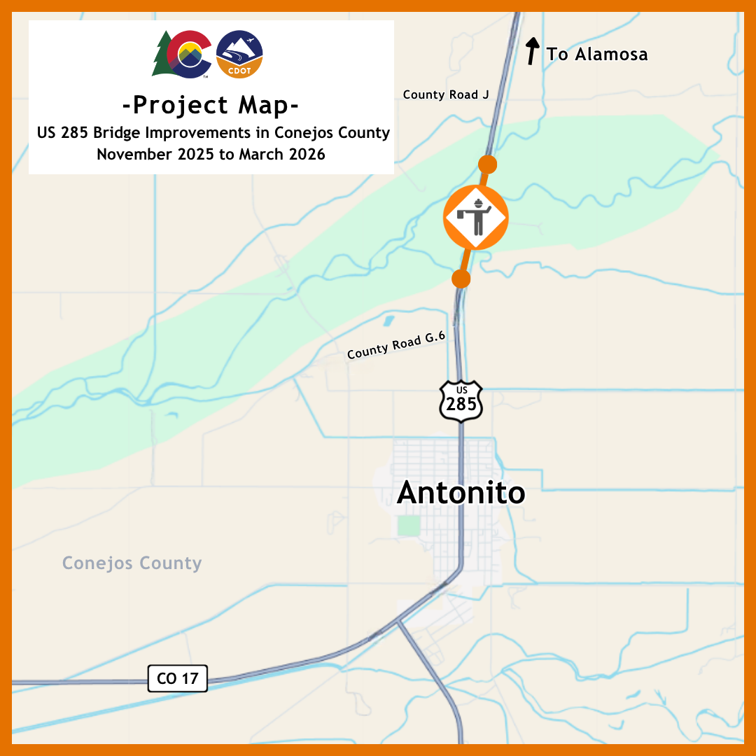Map of the project location on US 285 on the Conejos River and North Branch Conejos River detail image