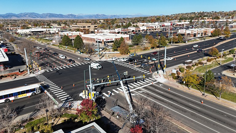 Traffic signal replacement operations at the Federal Boulevard and 72nd Avenue intersection.