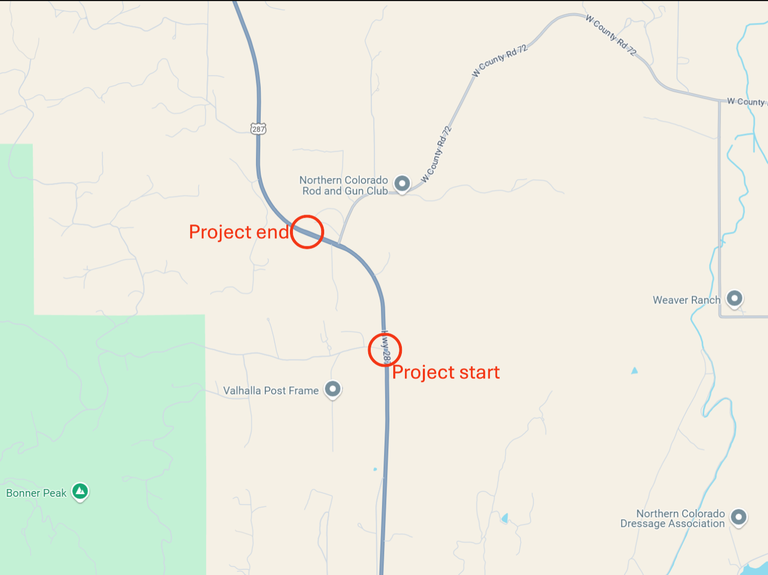 Map of the US 287 Resurfacing project near Owl Canyon Road from Mile Point 363.75 to 364.55 Map of the US 287 Resurfacing project near Owl Canyon Road from Mile Point 363.75 to 364.55