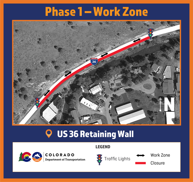 US 36 retaining wall closure map