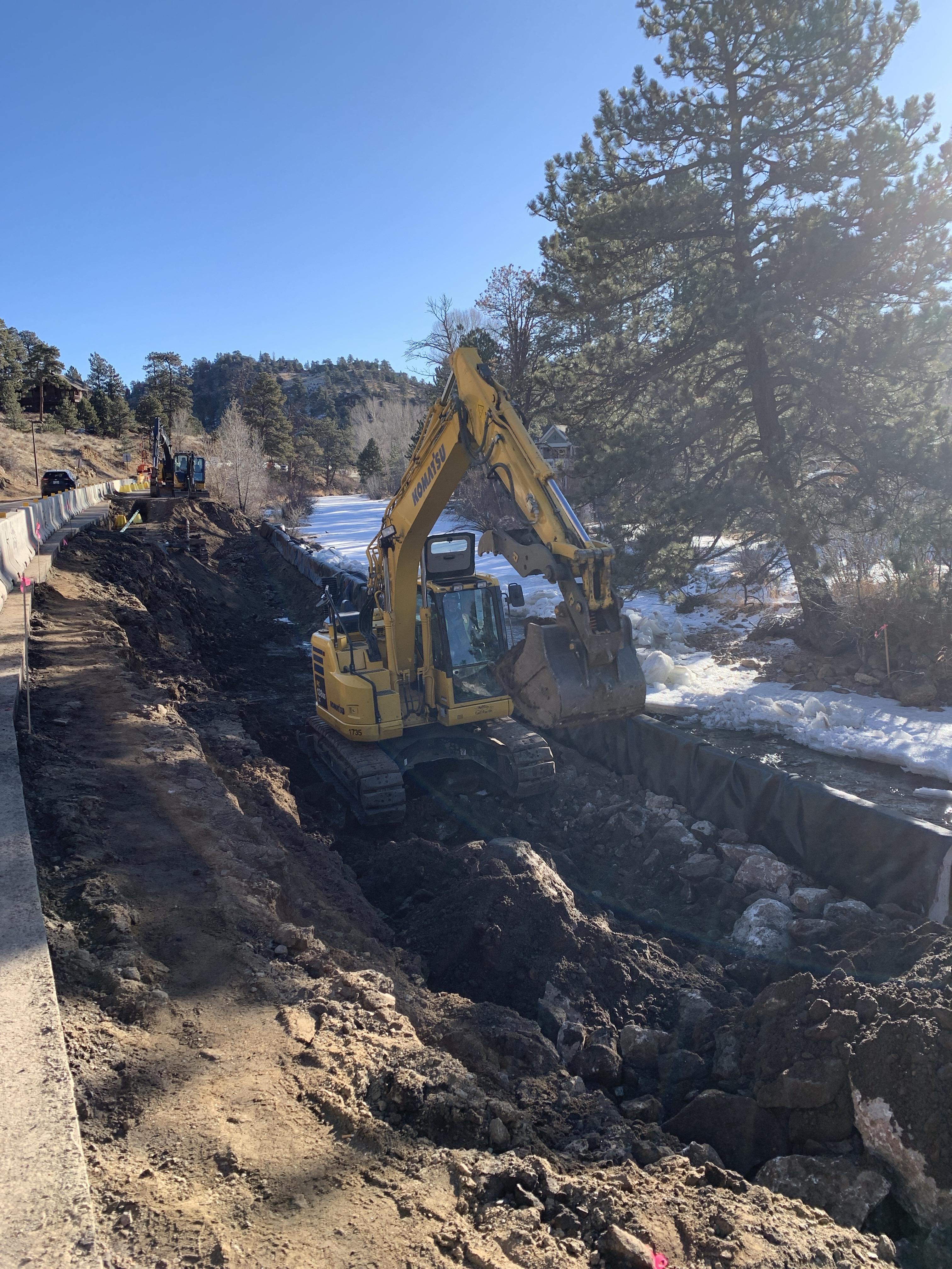 Crews excavating the area on US 36 where the wall is being constructed. detail image