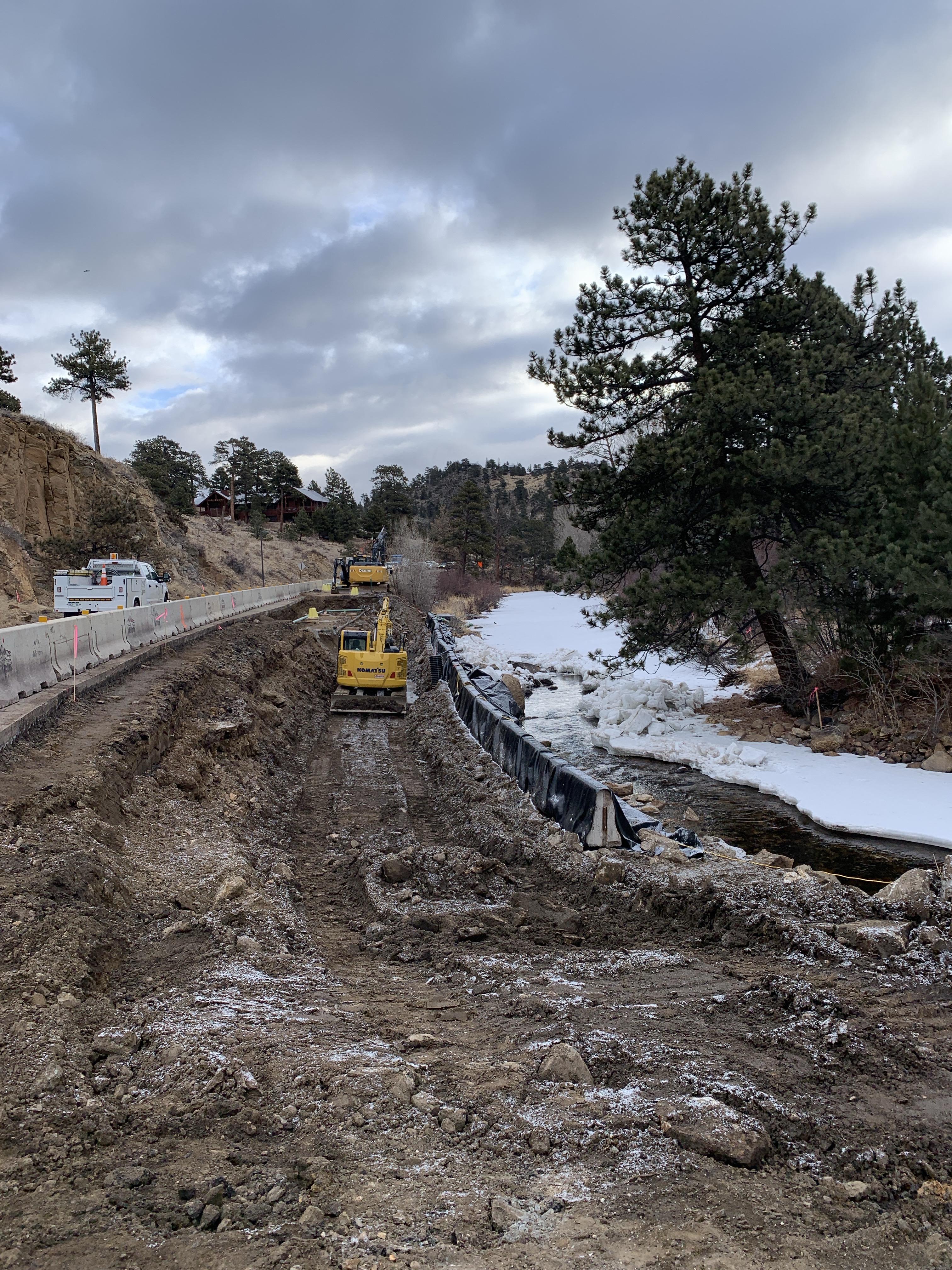 Crews excavating the area where the retaining wall is being constructed on US 36. detail image