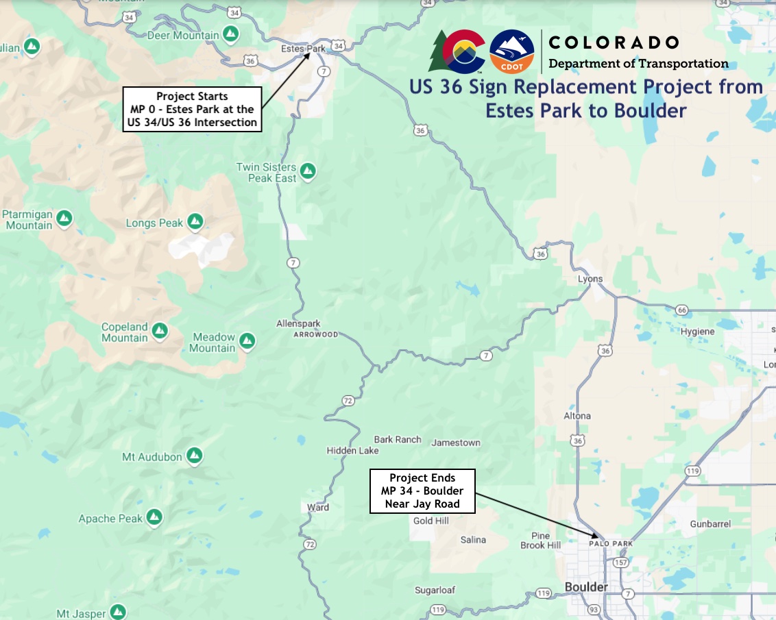 US 36 Estes Park to Boulder Sign Replacement Project Map.jpg detail image
