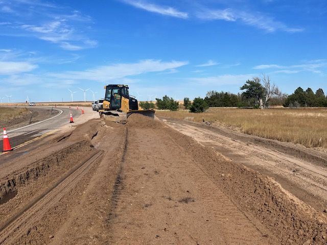 Crews performing embankment work at the site of two correction curves on US 385 in Cheyenne County. Photo Shane Cavanagh