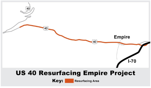 Map of the US 40 Resurfacing project location in Empire Map of the US 40 Resurfacing project location in Empire
