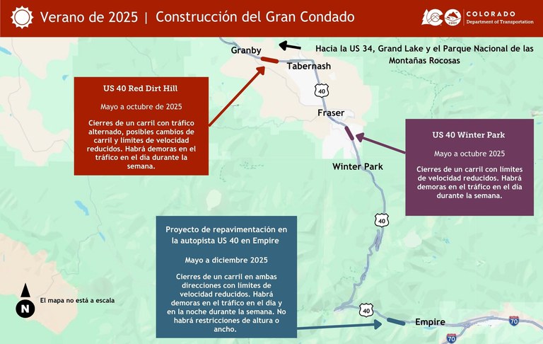US 40 Mountain Corridor map of travel impages in Grand County